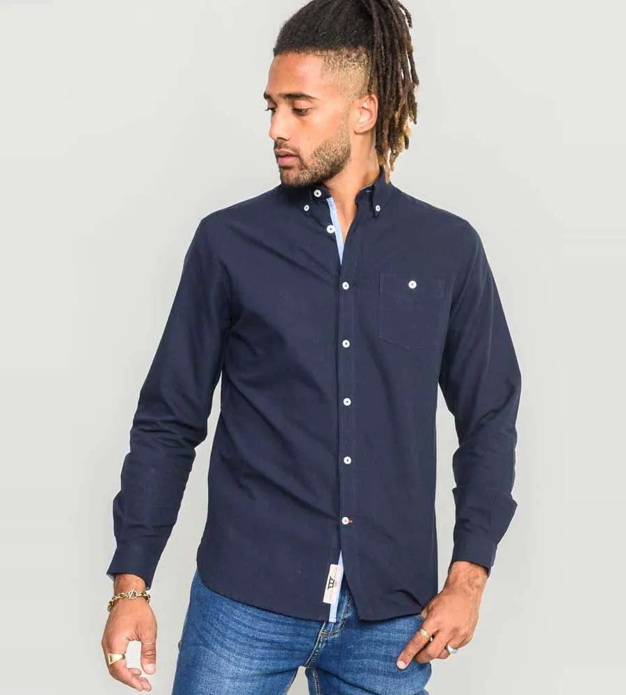 D555 Mens Navy Oxford Shirt With Long Sleeves (COLCHESTER-1)